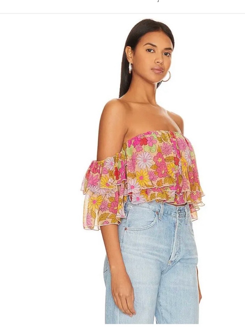Show Me Your Mumu floral chiffon boho cropped top. - Picture 13 of 16